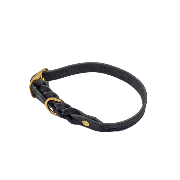 Set Gr. M - Hundehalsband und -leine aus Fettleder in schwarz (messing)