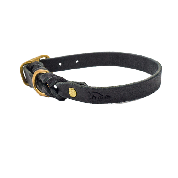 Hundehalsband Gr. M aus Fettleder in schwarz (messing)