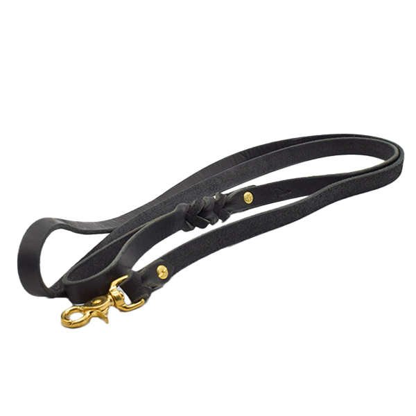 Set Gr. M - Hundehalsband und -leine aus Fettleder in schwarz (messing)