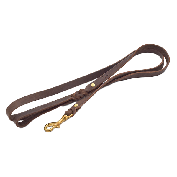 Set Gr. M - Hundehalsband und -leine aus Fettleder in braun (messing)