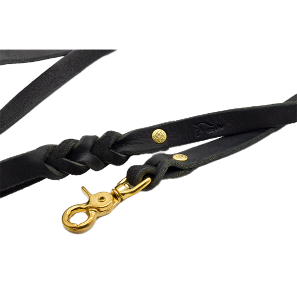 Hundeleine/Bodenarbeitsleine aus Fettleder in schwarz (messing)